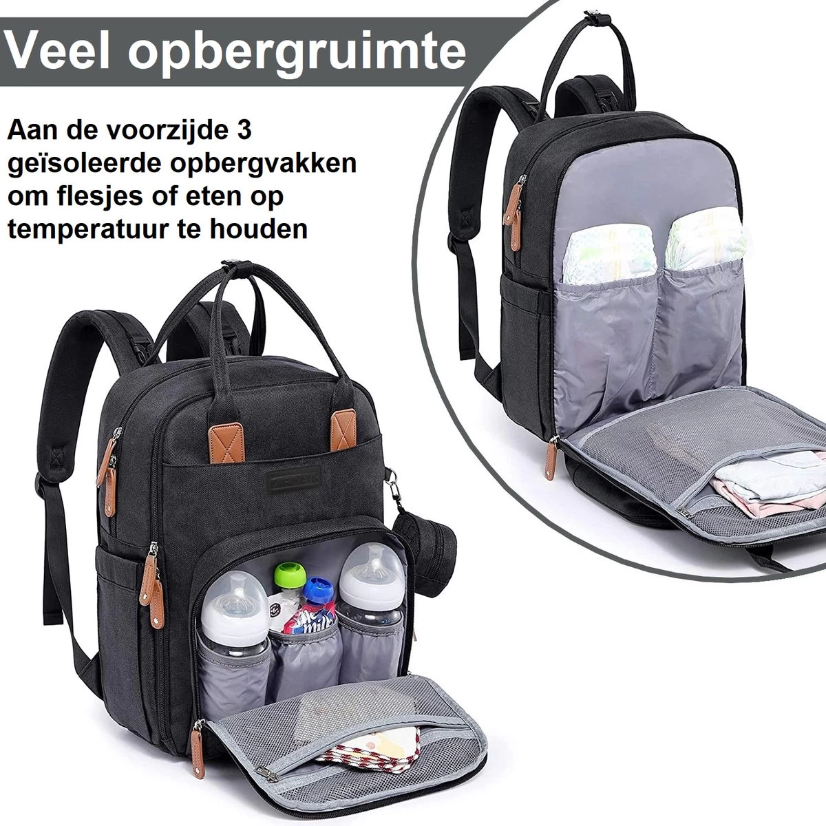 Luiertas Rugzak - Incl. Buggy / Kinderwagen Haken En Verschoningsmat - Complete Set - Zwart Van Zedar - Afbeelding 5