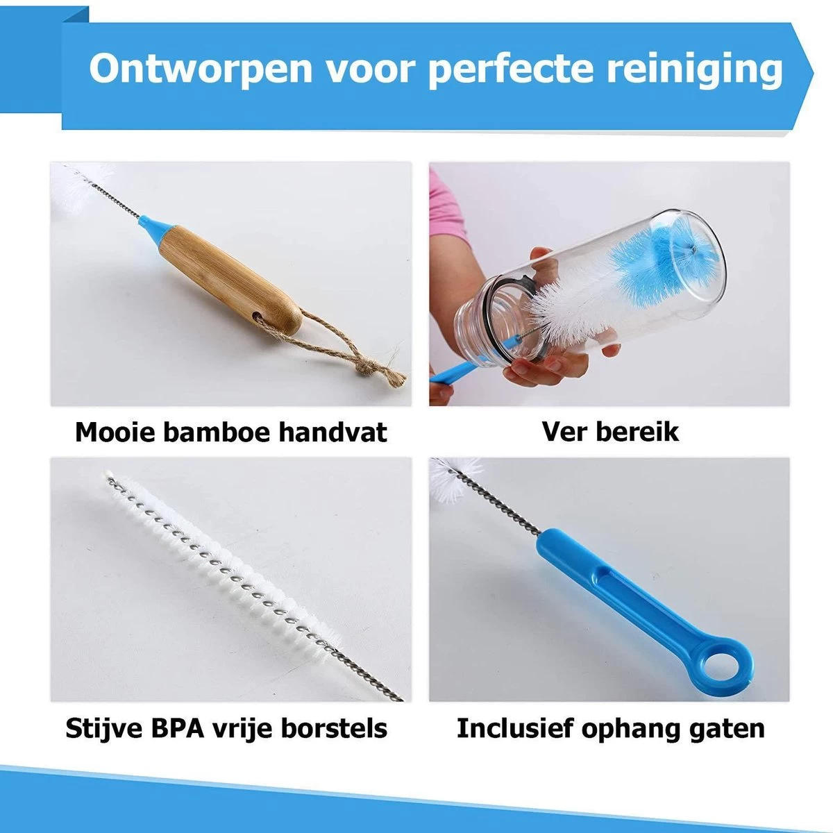 Flessenborstel - Flessenrager - Schoonmaakborstel - Flessenreiniger - 5 Stuks - Kras- En BPA Vrij - Geschikt Voor Alle Oppervlakken - Afbeelding 4