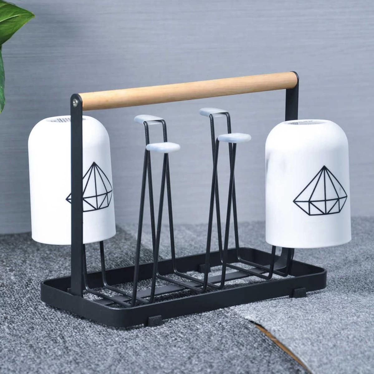 Flessenrek - Droogrek Babyfles - Flessen Rek Baby - Flessendroogrek - Afdruiprek - Afwasrek - Flessenrekje - Lekbak - Égouttoir - Zwart Met Houten Handvat - Vetalo - Afbeelding 4