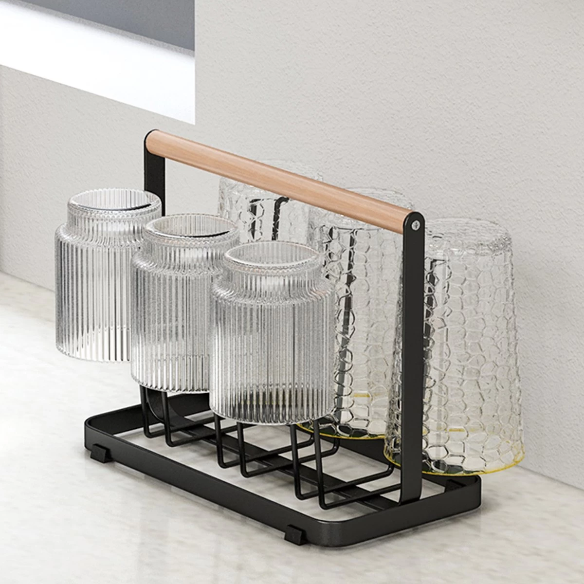 Flessenrek - Droogrek Babyfles - Flessen Rek Baby - Flessendroogrek - Afdruiprek - Afwasrek - Flessenrekje - Lekbak - Égouttoir - Zwart Met Houten Handvat - Vetalo - Afbeelding 6