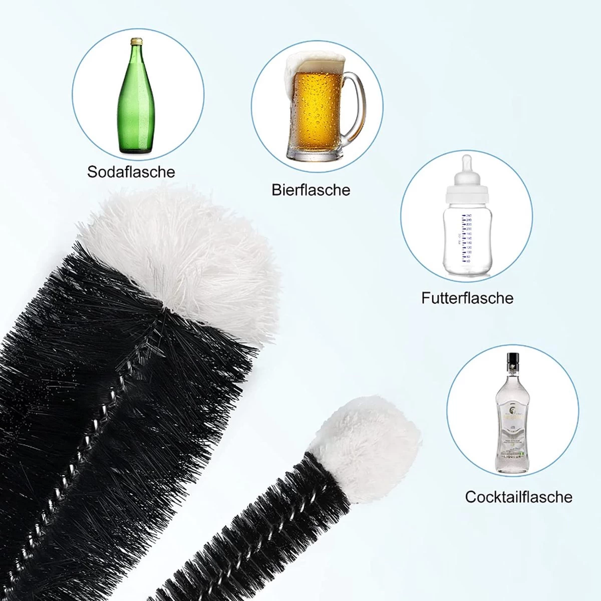 Merkloos Flessenborstel 2-pack Geschikt Voor Sodastream Flessen – Vaatwasbestendig Flessenreiniger Schoonmaakborstel - Flessenrager Flesborstel Borstel - Afbeelding 2