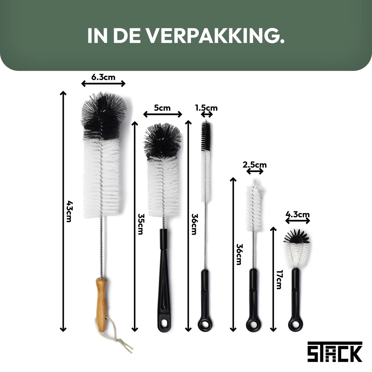 STACK Flessenborstel Set | Speenborstel Set - Flessen Reiniger Set - Melkfles Borstel Set - Drinkfles Reiniger Set - Schoonmaakborstel Set - Flessenreiniger Set - Pijpenborstel - Kras En BPA Vrij - 5 Delige Set Voor Ieder Oppervlak - Afbeelding 6
