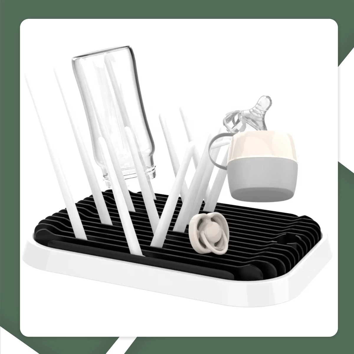 STACK Flessen Droogrek Met Flessenborstel | Zwart - Geschikt Voor Flessen En Doppen - Droogrek Voor Flessen - Baby Flessenrek - Afdruiprek Baby - Drying Rack - Babyfles Droogrek - Afdruiprek Fles Met Lekbak - Afdruiprek - Babyflessen - Flessenrek - Afbeelding 4