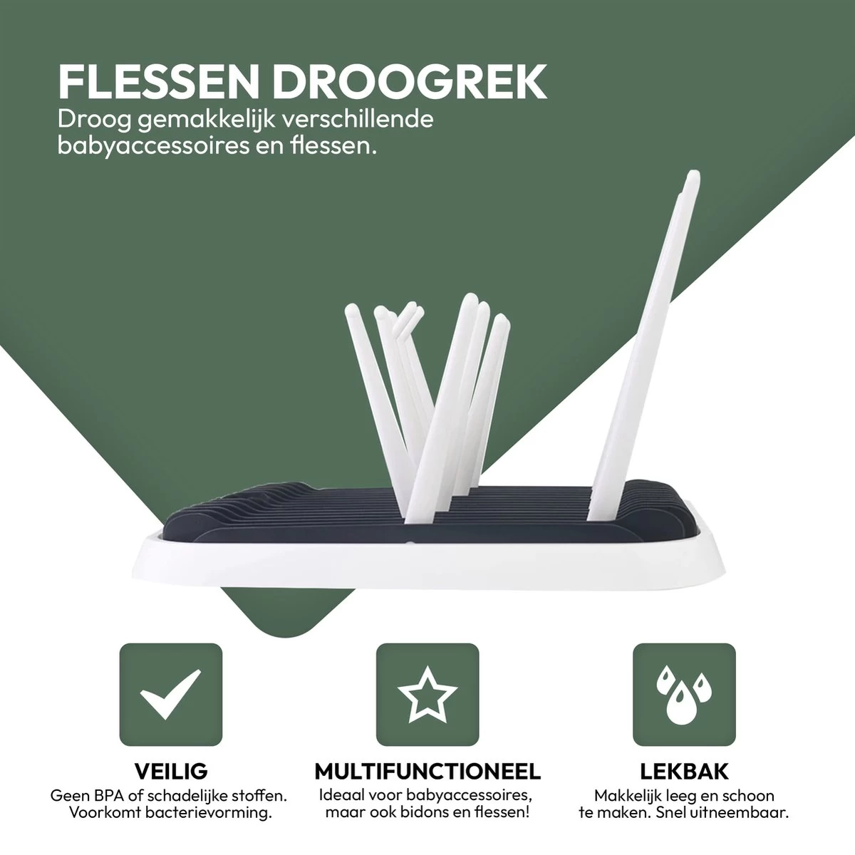 STACK Flessen Droogrek Met Flessenborstel | Zwart - Geschikt Voor Flessen En Doppen - Droogrek Voor Flessen - Baby Flessenrek - Afdruiprek Baby - Drying Rack - Babyfles Droogrek - Afdruiprek Fles Met Lekbak - Afdruiprek - Babyflessen - Flessenrek - Afbeelding 6