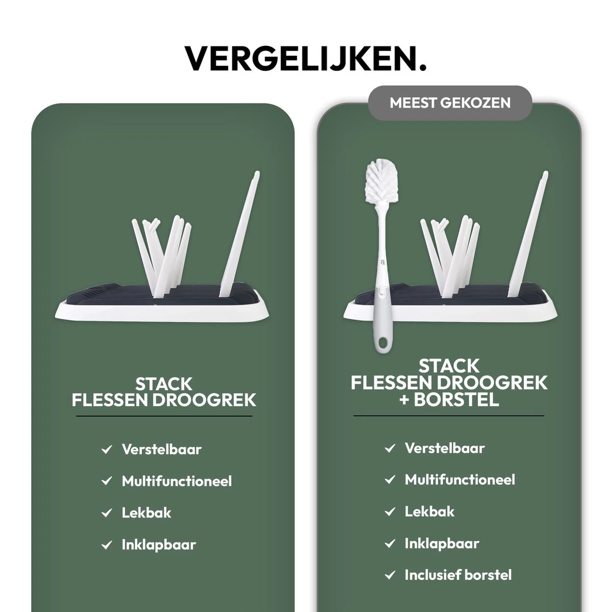 STACK Flessen Droogrek Met Flessenborstel | Zwart - Geschikt Voor Flessen En Doppen - Droogrek Voor Flessen - Baby Flessenrek - Afdruiprek Baby - Drying Rack - Babyfles Droogrek - Afdruiprek Fles Met Lekbak - Afdruiprek - Babyflessen - Flessenrek - Afbeelding 8