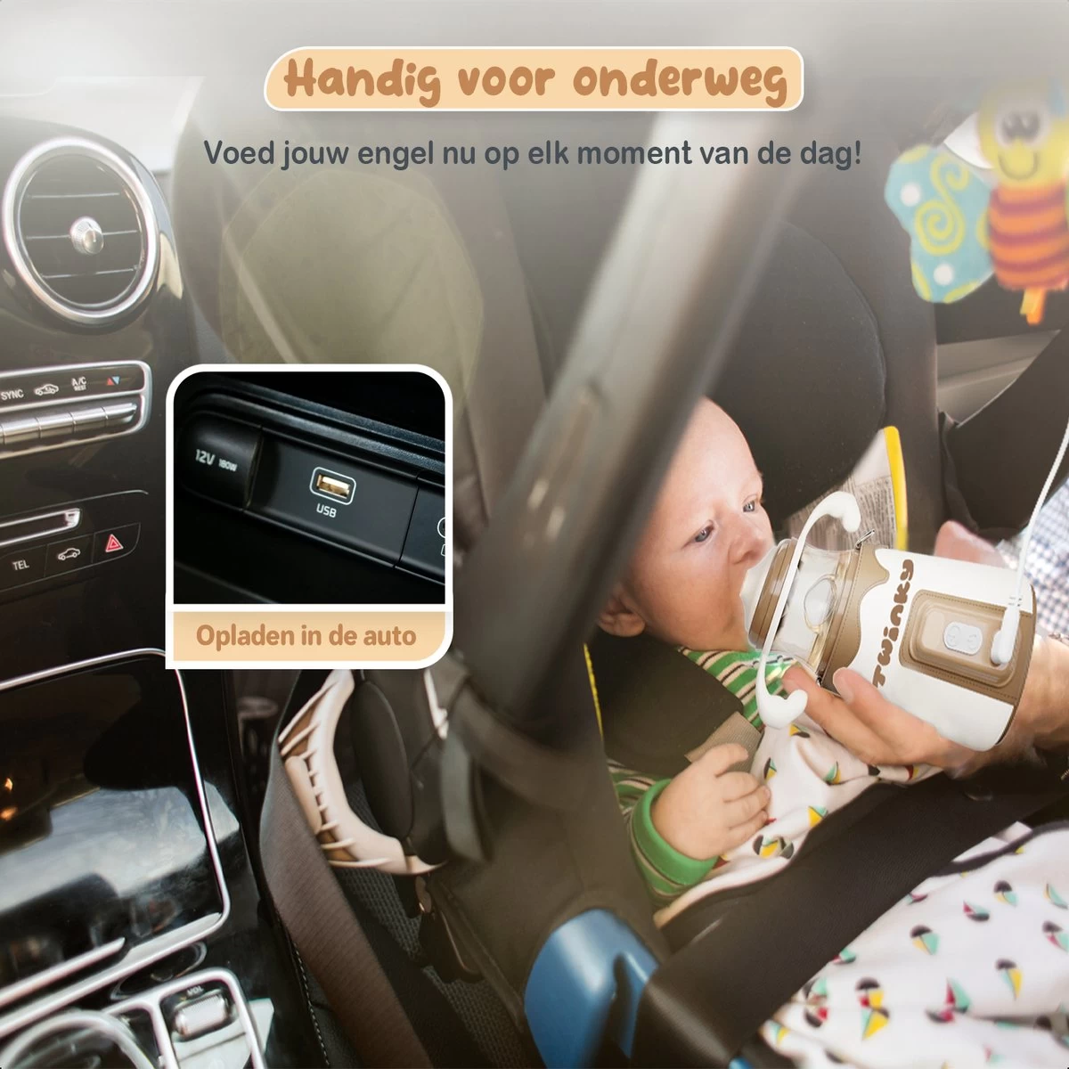 Twinky® Bottlewarmer GO – Draagbare Baby Flessenwarmer Voor Onderweg En Thuis – Incl. PPSU-Kwaliteit Babyflesje + Poederdoosje – USB-C Oplaadbaar - Afbeelding 2