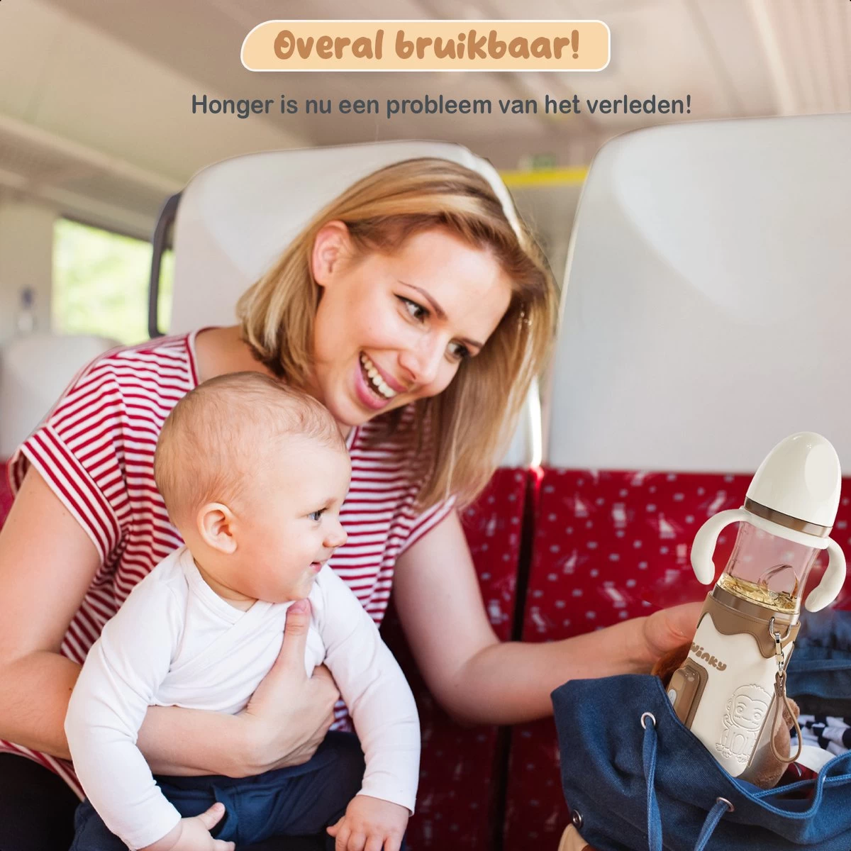 Twinky® Bottlewarmer GO – Draagbare Baby Flessenwarmer Voor Onderweg En Thuis – Incl. PPSU-Kwaliteit Babyflesje + Poederdoosje – USB-C Oplaadbaar - Afbeelding 4