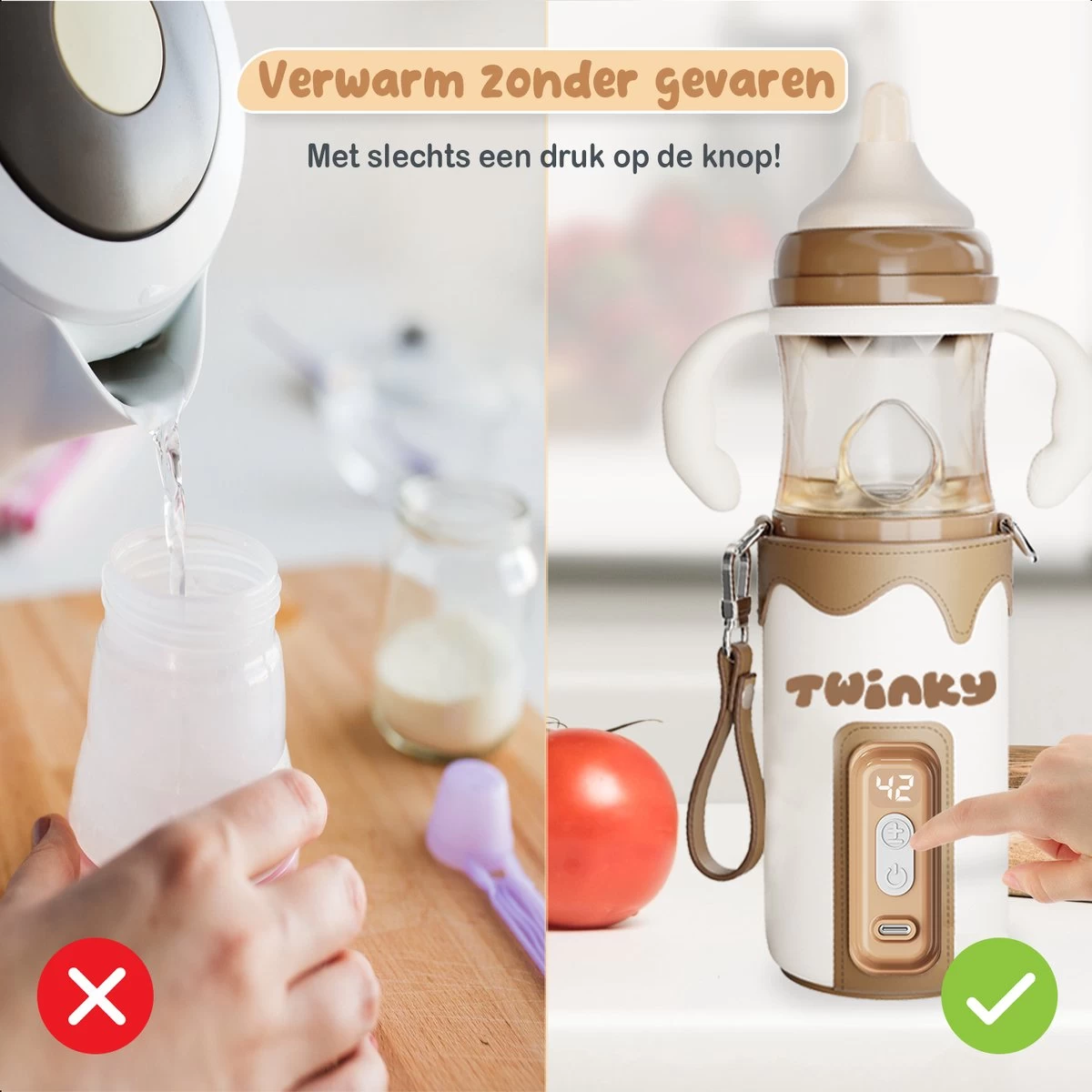 Twinky® Bottlewarmer GO – Draagbare Baby Flessenwarmer Voor Onderweg En Thuis – Incl. PPSU-Kwaliteit Babyflesje + Poederdoosje – USB-C Oplaadbaar - Afbeelding 6
