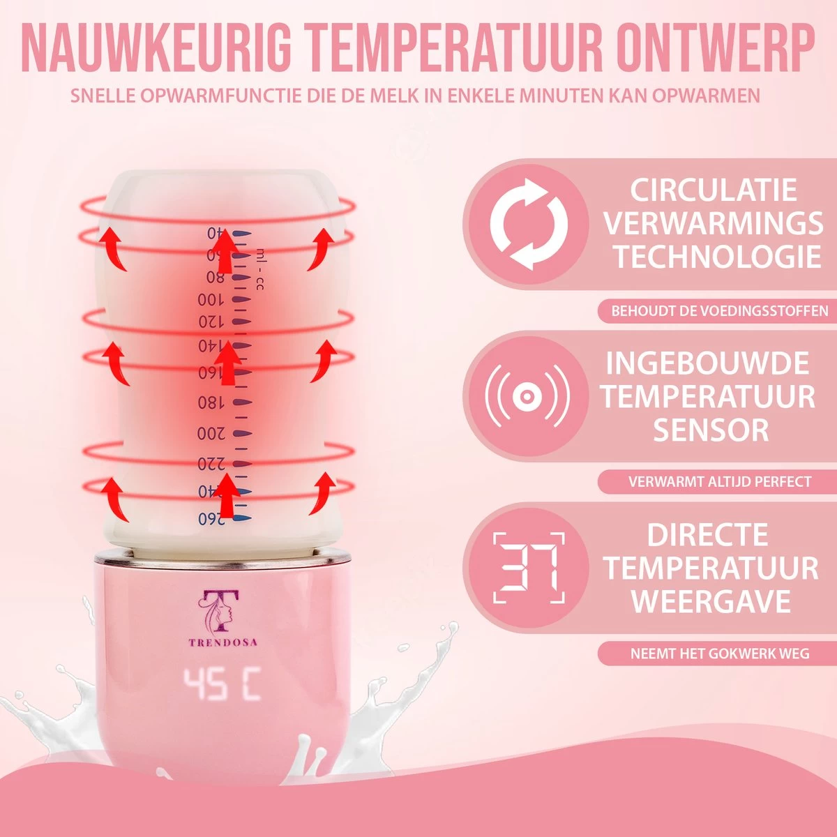 Trendosa Flessenwarmer Set - Draagbare Baby Flessenwarmer Voor Onderweg- Incl Speendoosje - Roze - Afbeelding 3