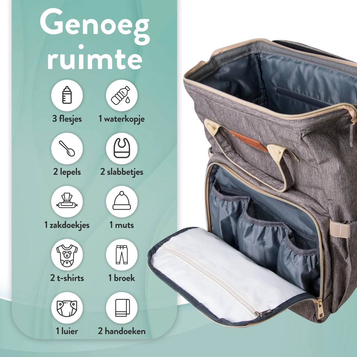 Luiertas Rugzak - Monx Luiertas Verzorgingstas Met Uitklapbaar Babybedje - Overzichtelijke Luierrugzak Extra Buggy En Kinderwagen Haken Inclusief Geïsoleerde Flessenhouder - Grijs - Afbeelding 6