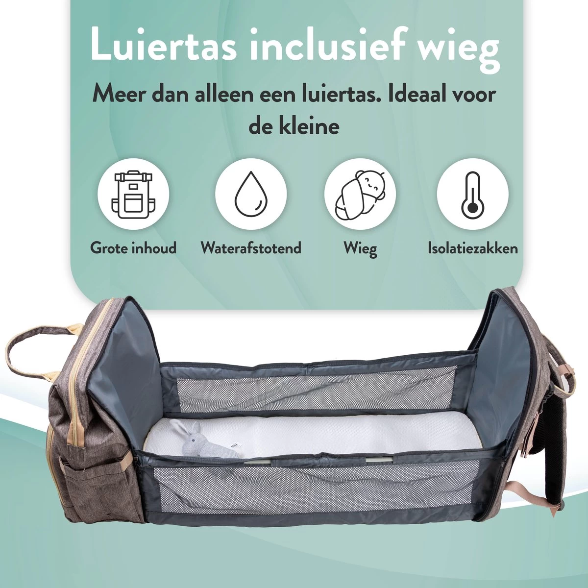 Luiertas Rugzak - Monx Luiertas Verzorgingstas Met Uitklapbaar Babybedje - Overzichtelijke Luierrugzak Extra Buggy En Kinderwagen Haken Inclusief Geïsoleerde Flessenhouder - Grijs - Afbeelding 14
