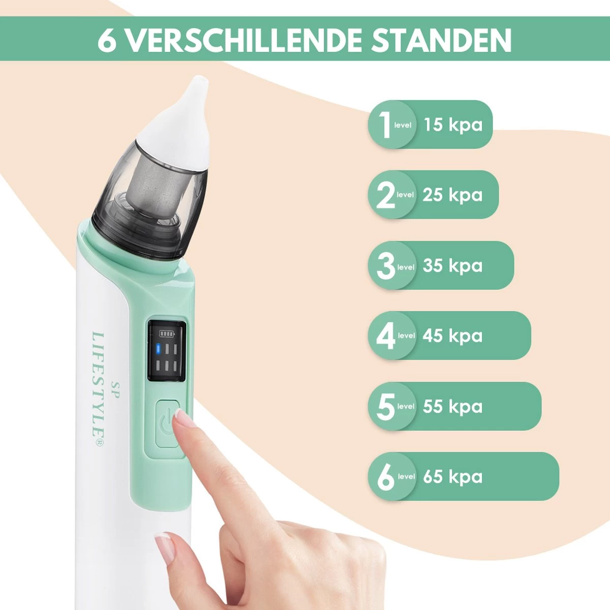 SP Lifestyle ® Neusreiniger Baby - Elektrische Neuszuiger Met USB - Snoetenpoetsers - Snotzuiger Baby - 6 Verschillende Standen - Afbeelding 2