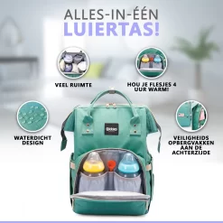 Luiertas Rugzak - Gratis Flessenwarmer En Gratis Kinderwagen Haken - Eindeloos Opbergruimte - Ruime Luiertas - Draaggemak - Mint-groen