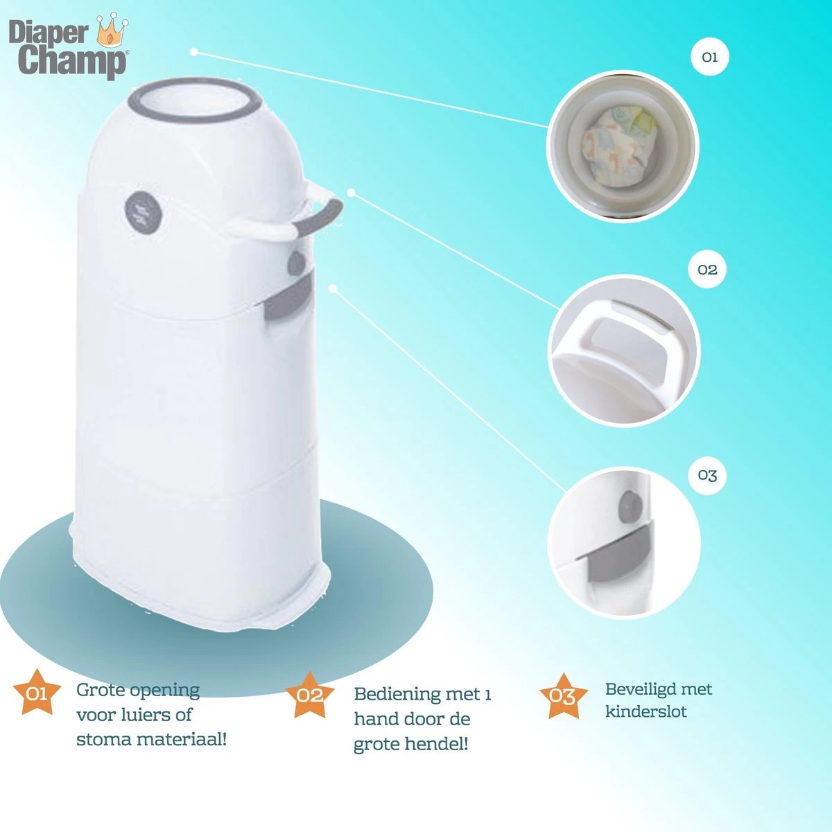 Luieremmer Medium Zilver - Middel - Zonder Navulling - Geschikt Voor Pampers En Huggies - Stoma - Afbeelding 3