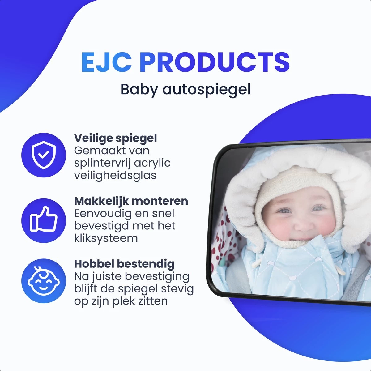 Autospiegel Baby - Achteruitkijkspiegel - Eenvoudig Monteren - Hoofdsteun Achterbank - EJC Products - Afbeelding 6