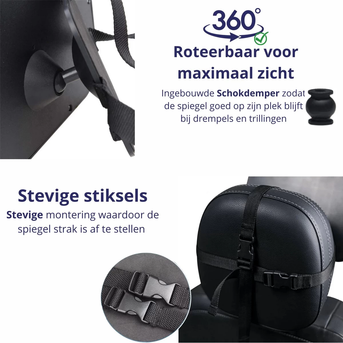 Nelbar Autospiegel Baby Verstelbaar – Achteruitkijkspiegel – Drempelproef – Baby Spiegel Auto Achterbank – Achteruitkijk Spiegel – 360 Graden Verstelbaar – XL Formaat - Afbeelding 4