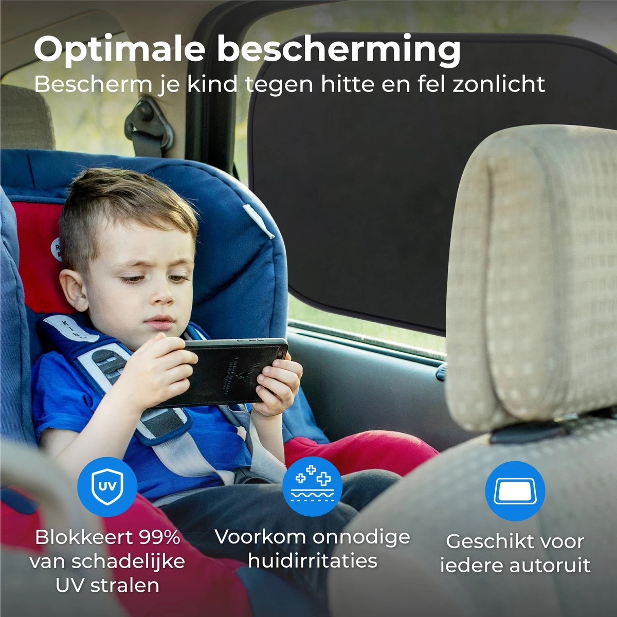 Nuvance - Zonnescherm Auto - 2 Stuks - Met UV Protectie Voor Baby En Kind - Zonwering Zijruiten - Zelfklevend - One Size - Zwart - Afbeelding 2