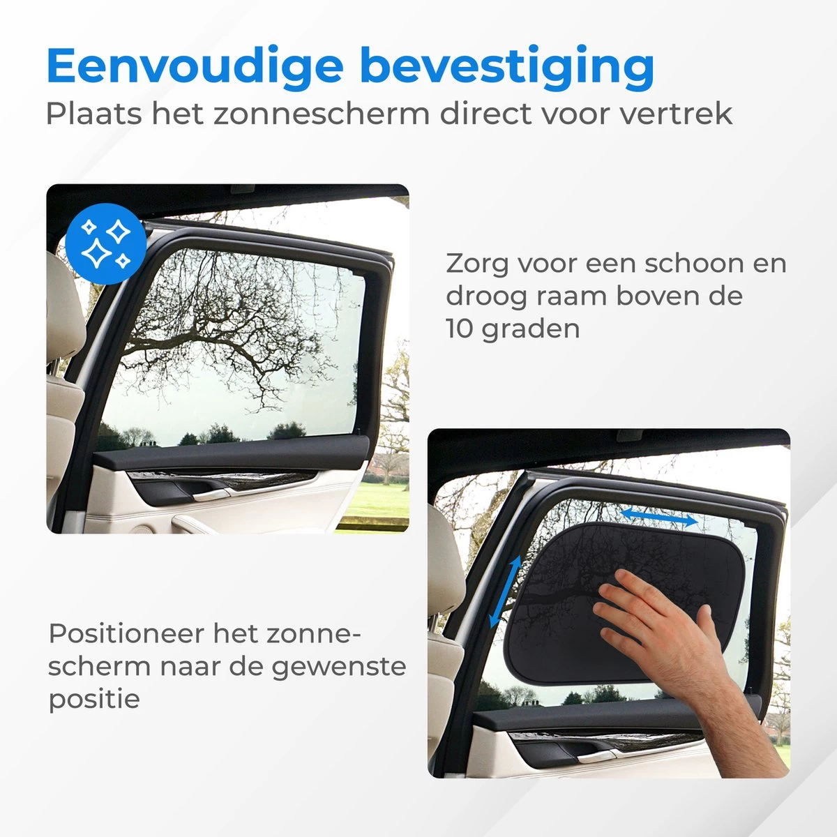 Nuvance - Zonnescherm Auto - 2 Stuks - Met UV Protectie Voor Baby En Kind - Zonwering Zijruiten - Zelfklevend - One Size - Zwart - Afbeelding 5