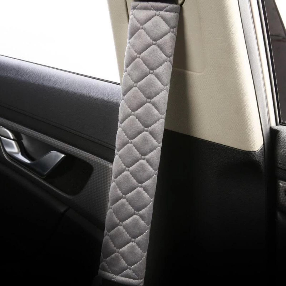 Hazlö Luxe Gordelhoezen - Checkered - Auto Gordel Beschermer - Schouderhoezen - Gordelkussen - Gordelhoes - 2 Stuks - Grijs - Afbeelding 4