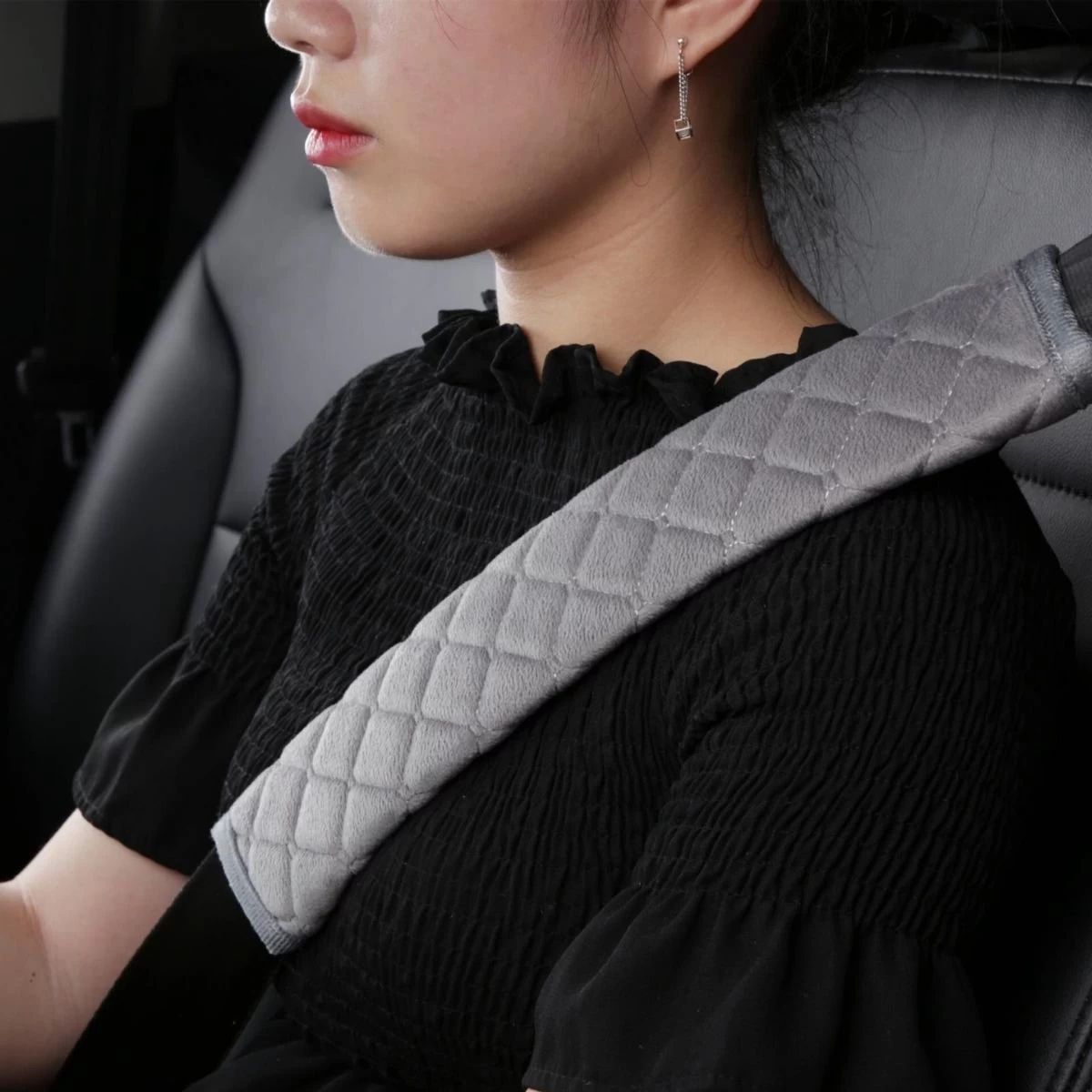 Hazlö Luxe Gordelhoezen - Checkered - Auto Gordel Beschermer - Schouderhoezen - Gordelkussen - Gordelhoes - 2 Stuks - Grijs - Afbeelding 5