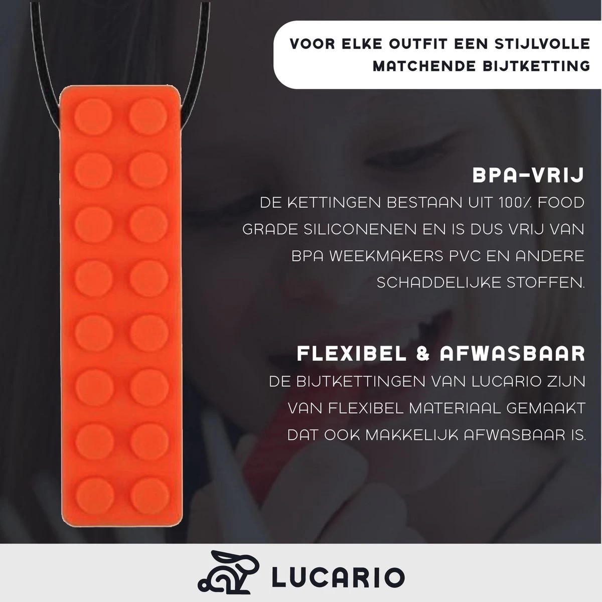 Bijtketting - Kauwketting | Bouwblokje Patroon Oranje - Afbeelding 6