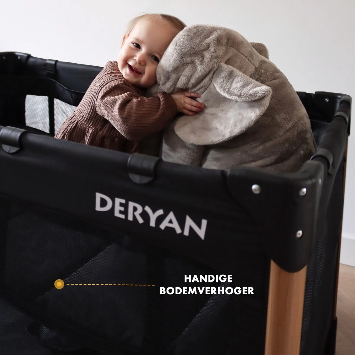 Deryan Luxe Campingbed Compleet - 120x60cm - Bodemverhoger - Verschoonblad - Opbergmand - Zwart - Afbeelding 12