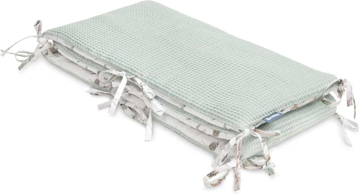 Sensillo Baby Bedbumper - Bedomrander - Anti Stootrand Ledikant - Bed Zijbeschermers - 180x30cm - Wafel Mint Hertjes - Afbeelding 4