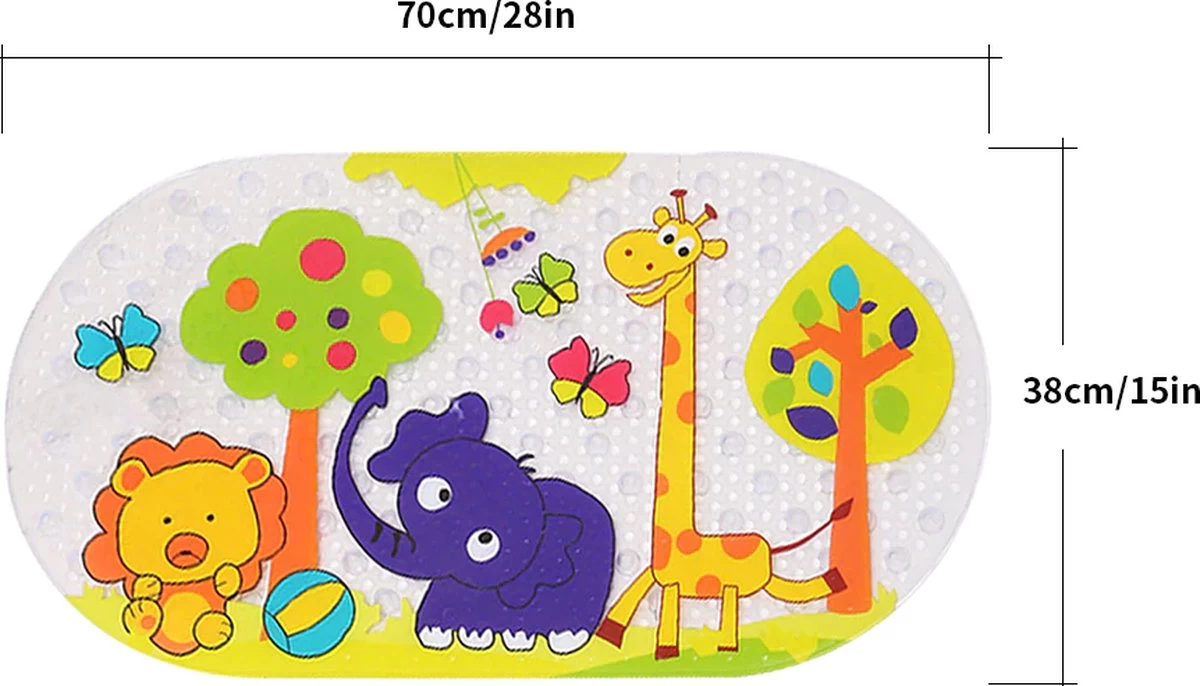 VinkToys® Badmatje - Antislip - Kinder Antislip Mat Bad / Douche - Voor Kinderen En Baby's - Mat Voor In Bad - Mat Voor In Douche - Douchemat Met Zuignappen - 69 X 39 Cm - Olifant - Afbeelding 2
