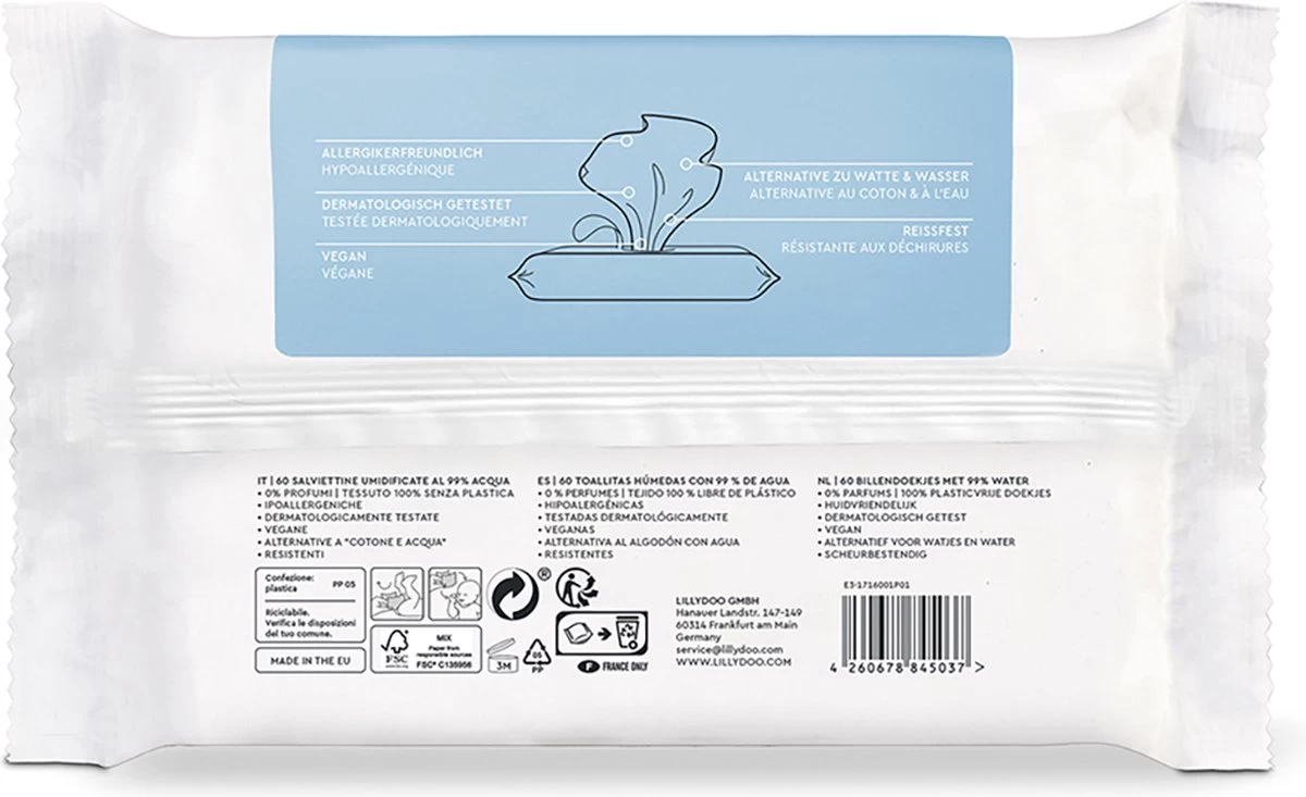 LILLYDOO Babydoekjes Met 99% Water - 1440 Billendoekjes (24x60) 100% Vrij Van Plastic En Parfum - Afbeelding 2