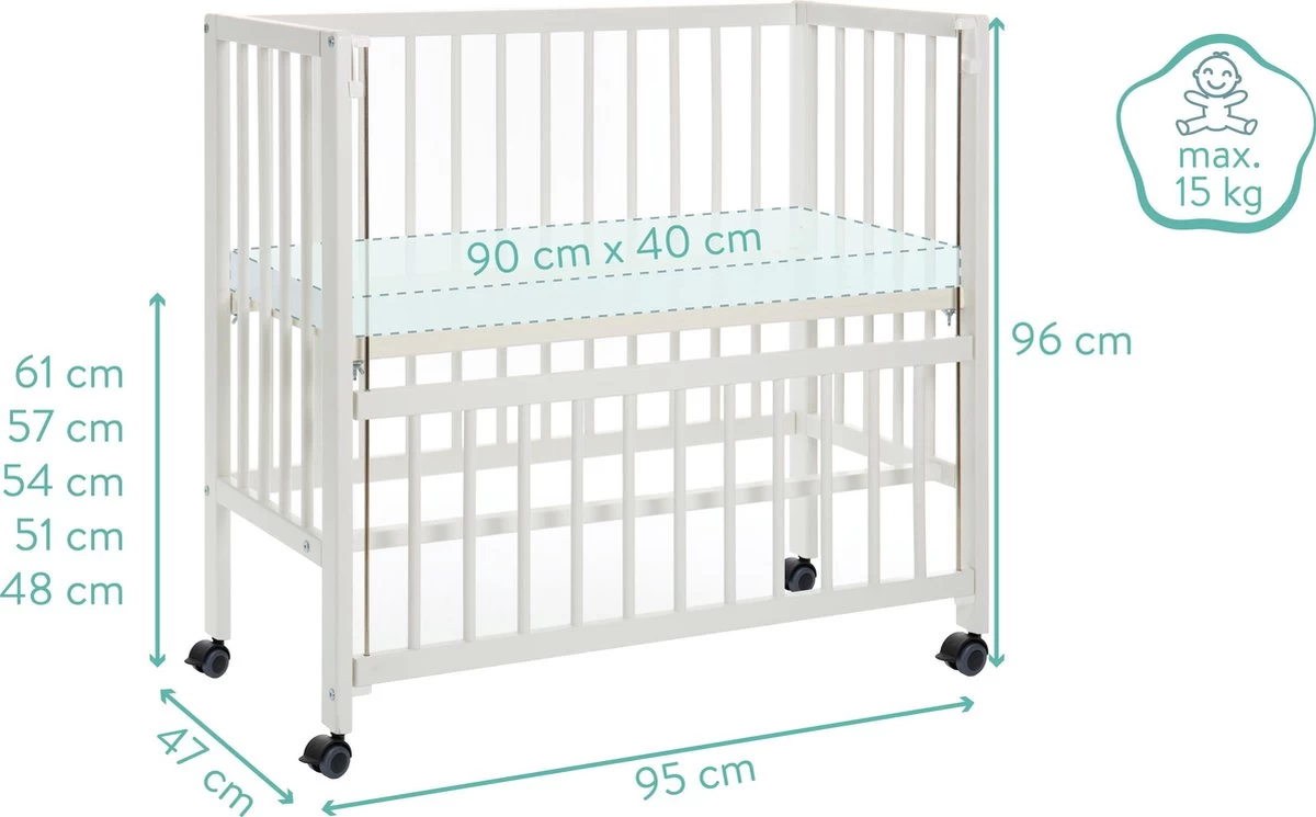 Wieg - Co-sleeper - 2 In 1 - 90 X 40 Cm - Incl. Matras - Massief Beukenhout – Fillikid - Afbeelding 5
