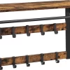 Mara Wandkapstok Met Plank - Wandrek Met 10 Afneembare Haken - Hangrek Met Kledingstang - Vintage - Bruin/Zwart - 65 X 30 X 42 Cm