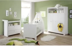 OLIVIA Complete Babykamer: Bed 70x140 Cm + Kledingkast + Dressoir - Wit