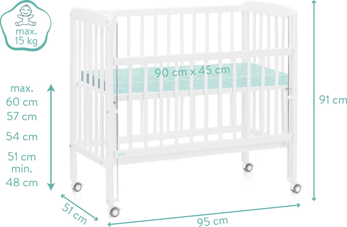 Wieg - Co-sleeper XL - 2 In 1 - 90 X 45 Cm - Incl. Matras - Massief Beukenhout – Nino - Fillikid - Afbeelding 13