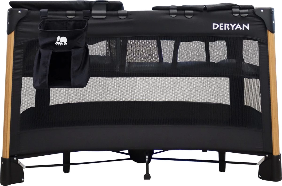 Deryan Luxe Campingbed Compleet - 120x60cm - Bodemverhoger - Verschoonblad - Opbergmand - Zwart