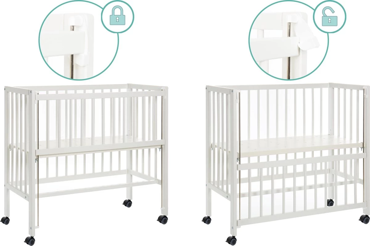 Wieg - Co-sleeper - 2 In 1 - 90 X 40 Cm - Incl. Matras - Massief Beukenhout – Fillikid - Afbeelding 4