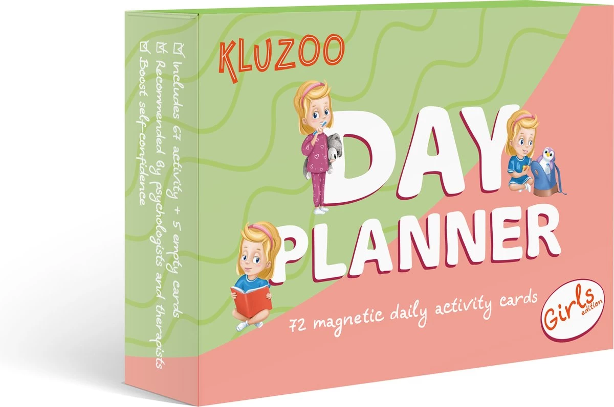 KLUZOO Dagplanner – 72 Magnetische Kaarten Meisje-Pictogrammen Voor Planbord Met Activiteiten En Taken – Zindelijkheidstraining – Beloningssysteem – Montessori Speelgoed - Zindelijkheid - Potjestraining Jongens En Meisje – Dagritme - Planner – Kind