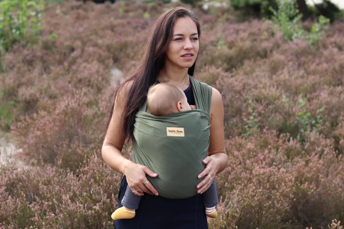 Rekbare Baby Draagdoek - Bam&Boe - Groen - Te Gebruiken Vanaf Geboorte - Van Super Zacht Bamboe - Afbeelding 3