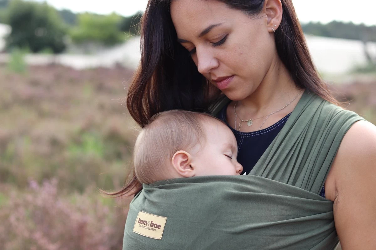 Rekbare Baby Draagdoek - Bam&Boe - Groen - Te Gebruiken Vanaf Geboorte - Van Super Zacht Bamboe - Afbeelding 4
