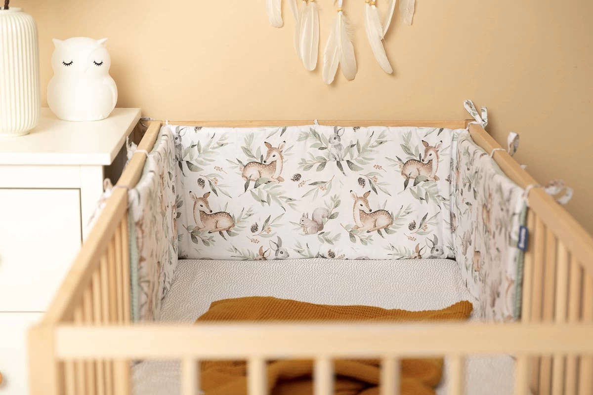 Sensillo Baby Bedbumper - Bedomrander - Anti Stootrand Ledikant - Bed Zijbeschermers - 180x30cm - Wafel Mint Hertjes - Afbeelding 3