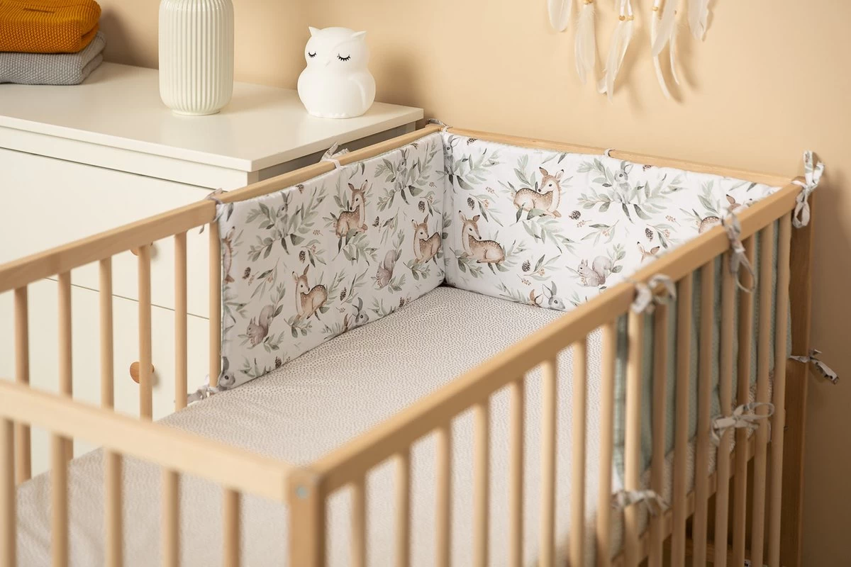 Sensillo Baby Bedbumper - Bedomrander - Anti Stootrand Ledikant - Bed Zijbeschermers - 180x30cm - Wafel Mint Hertjes - Afbeelding 5