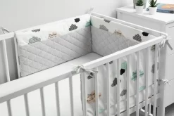 Sensillo Baby Bedbumper - Bedomrander - Anti Stootrand Ledikant - Bed Zijbeschermers - 180x30cm - Grijze Wolkjes