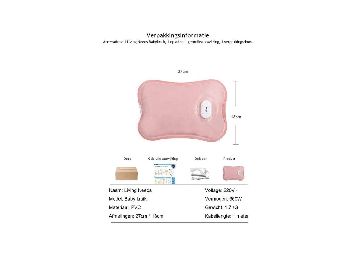 Living Needs Babykruik - Elektrische Kruik – Kruik - Roze. - Afbeelding 5