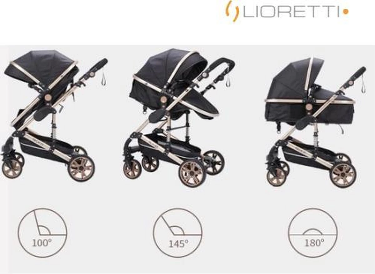 Merkloos Lioretti® Luxe Baby Buggy 3 In 1 | Baby Wagen | Kinderwagen Met Stoel En Wieg | Inklapbaar | Hoge Kwaliteit | Combi | Zwart - Afbeelding 16