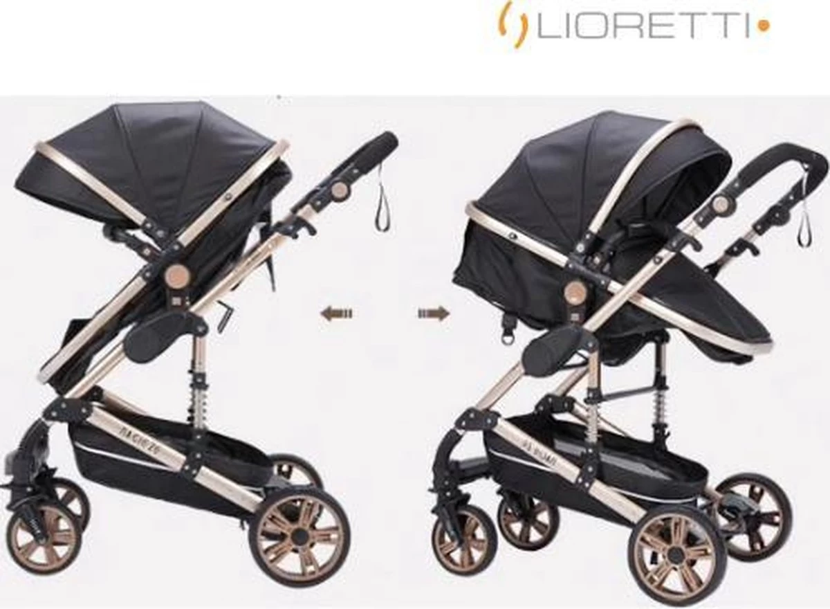 Merkloos Lioretti® Luxe Baby Buggy 3 In 1 | Baby Wagen | Kinderwagen Met Stoel En Wieg | Inklapbaar | Hoge Kwaliteit | Combi | Zwart - Afbeelding 13