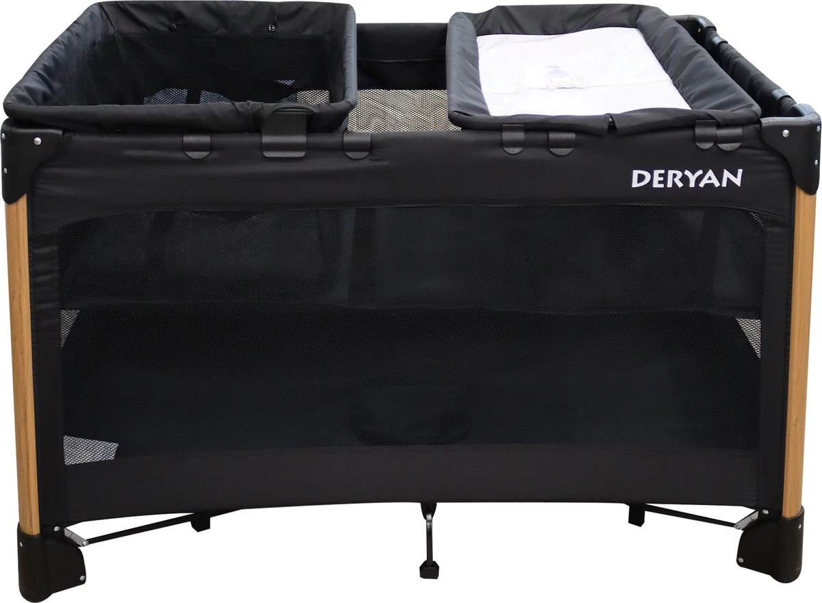 Deryan Luxe Campingbed Compleet - 120x60cm - Bodemverhoger - Verschoonblad - Opbergmand - Zwart - Afbeelding 7