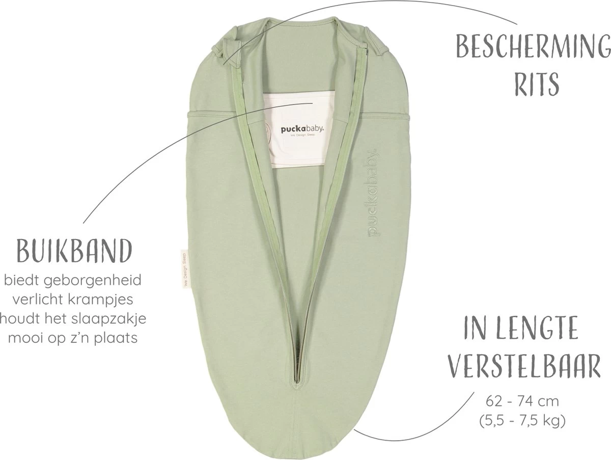 Puckababy Inbakerslaapzak Original Mini - 3-6 Maanden - Cotton - Olive - Afbeelding 4