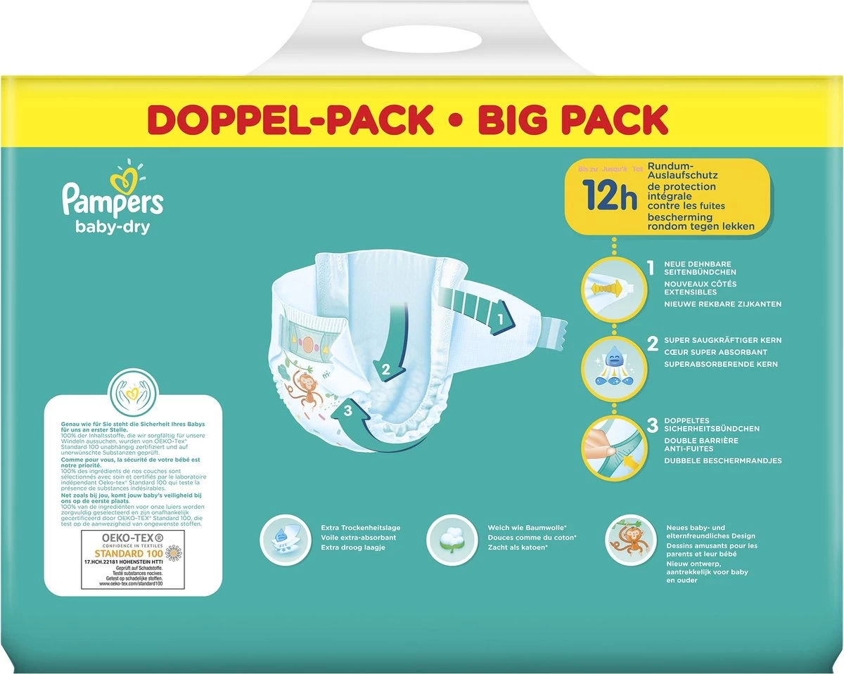 Pampers® Pampers - Baby Dry - Maat 3 - Mega Pack - 84 Luiers + Inbegrepen Pampers Doekje Fresh Clean 52 - Afbeelding 3