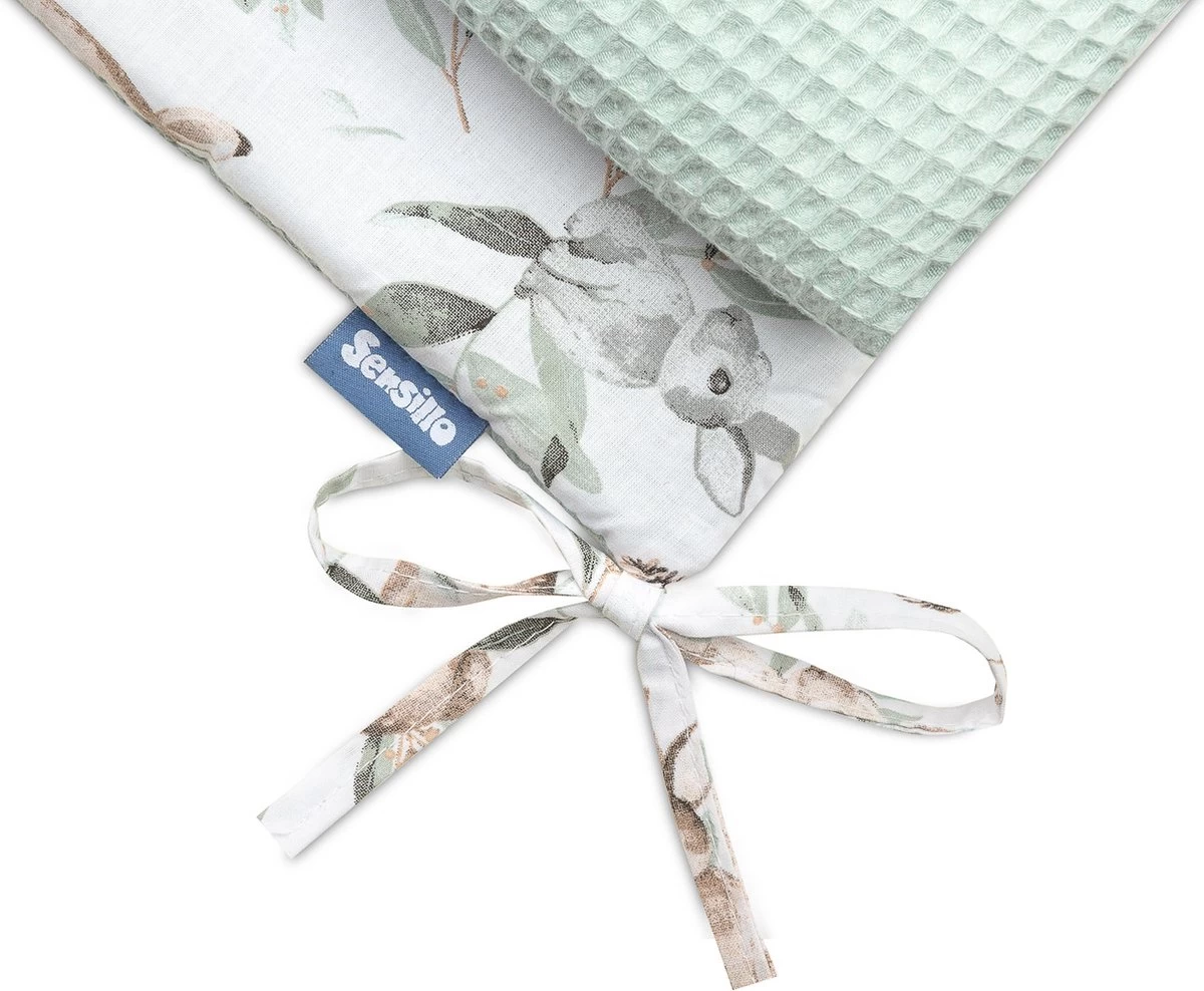 Sensillo Baby Bedbumper - Bedomrander - Anti Stootrand Ledikant - Bed Zijbeschermers - 180x30cm - Wafel Mint Hertjes - Afbeelding 2