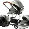 Merkloos BrightWise Luxe Kinderwagen 3 In 1 Voldoet Aan Alle Europese Veiligheidscertificaten - Wandelwagen - Kinderwagen 3-in-1 Incl Autostoel - Kinderwagen Maxi Cosi – Buggy 3 In 1 - Newborn - Leer - Grijs