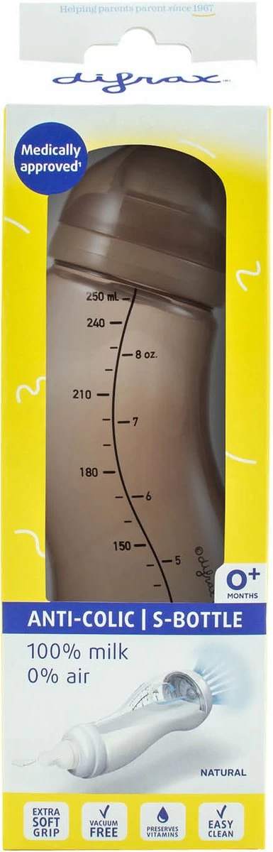 Difrax - S-Fles Natural - Babyfles Caramel - 0+ Maanden - 250ml - Afbeelding 3